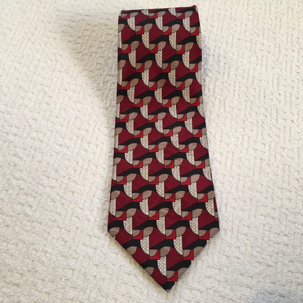 Zylos George Machado Mens‎ 100% Italian Silk Geometric Pattern Necktie Burgundy